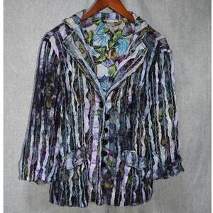 Alberto Makali Butterfly Print Textured Mesh Button Front Jacket XL